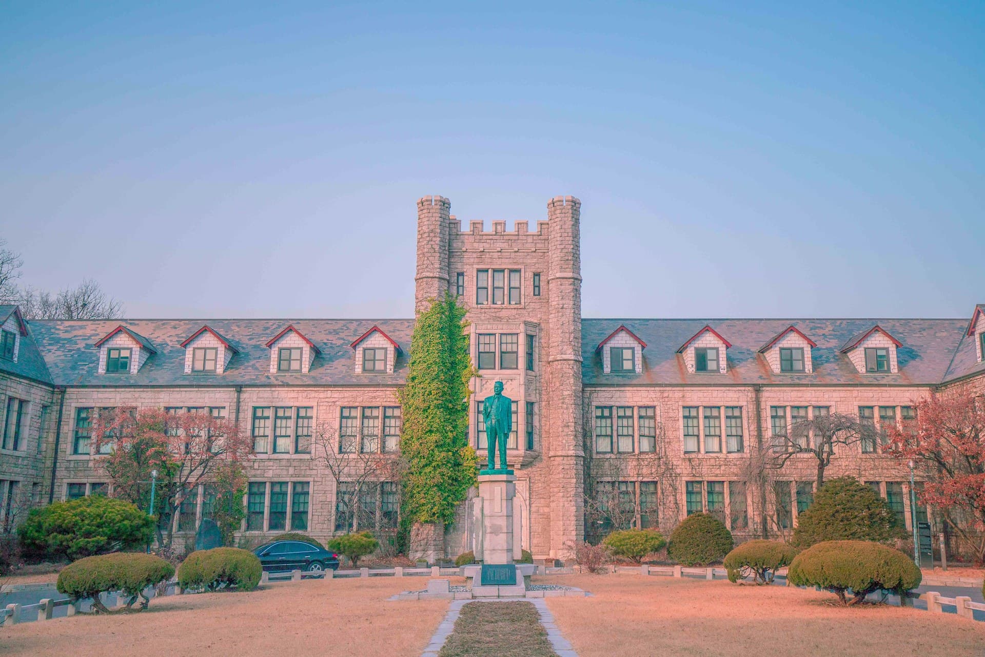 Historic university main hall on a Korean campus